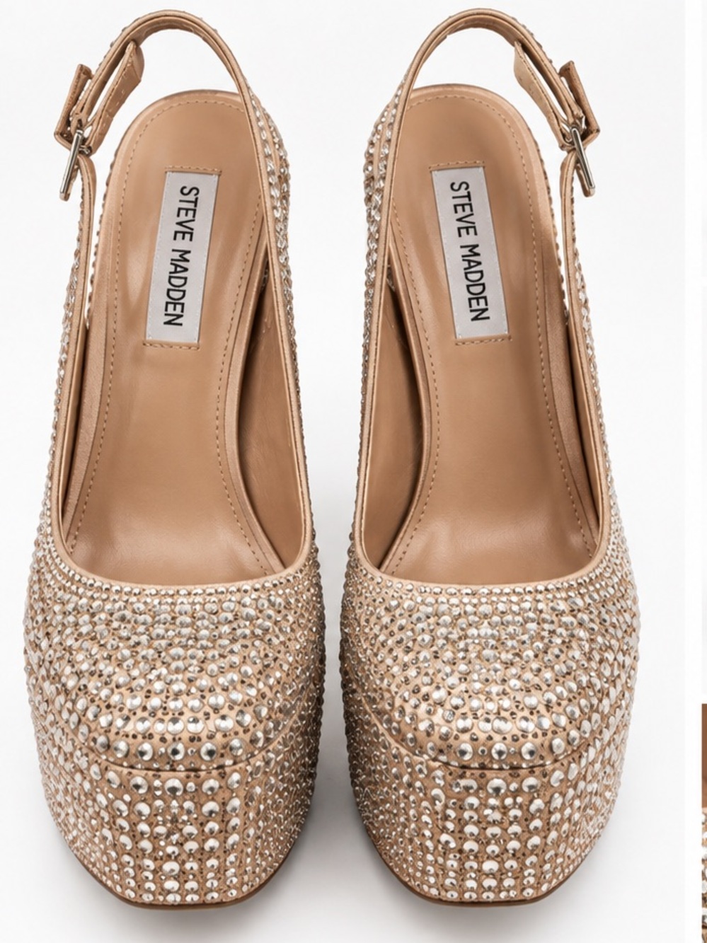 Steve Madden Nude Crystal Platform Slingback Heels